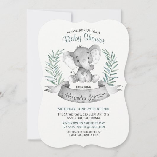 Wasserfarbenlephant Babydusche Einladung (Vorderseite)