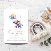 Wasserfarbenlephant Babydusche mit Balloons Einladung