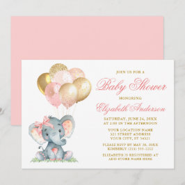 Wasserfarbenlephant Bow Balloons Dusche Rosa Gold Einladung