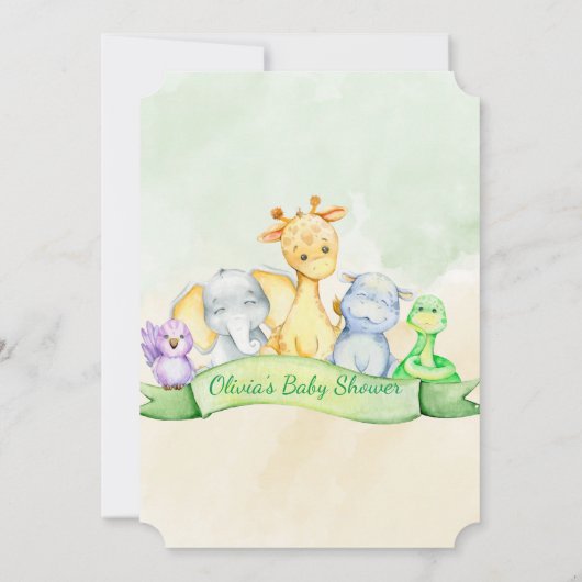 Wasserfarbenlephant & Friends Babydusche Einladung (Rückseite)