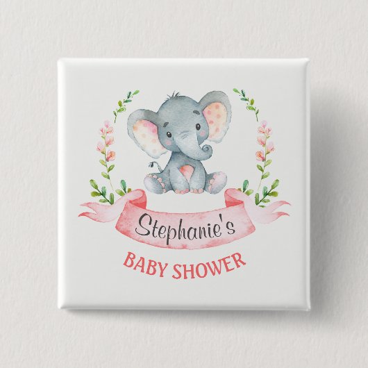 Wasserfarbenlephant Girl Babydusche Button (Vorderseite)