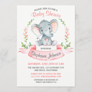 Wasserfarbenlephant Girl Babydusche Einladung