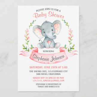 Wasserfarbenlephant Girl Babydusche Einladung
