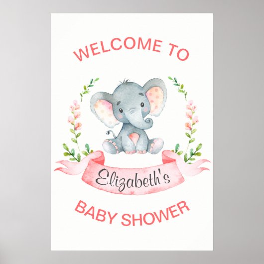 Wasserfarbenlephant Girl Babydusche Poster (Vorne)