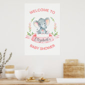 Wasserfarbenlephant Girl Babydusche Poster (Küche)