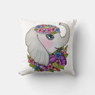 Wasserfarbenlephant mit wilden Blume Kissen