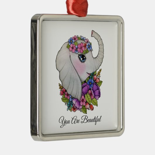 Wasserfarbenlephant mit wilden Blume Ornament Aus Metall (Rechts)