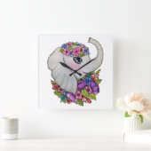 Wasserfarbenlephant mit wilden Blume Quadratische Wanduhr (Zuhause)