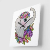 Wasserfarbenlephant mit wilden Blume Quadratische Wanduhr (Winkel)