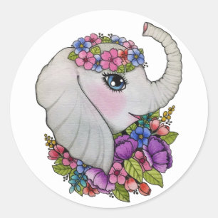 Wasserfarbenlephant mit wilden Blume Runder Aufkleber