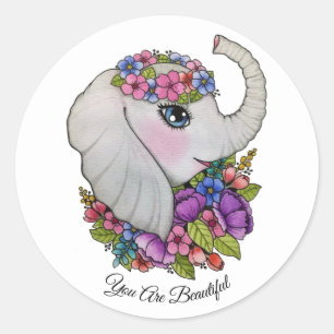 Wasserfarbenlephant mit wilden Blume Runder Aufkleber