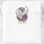 Wasserfarbenlephant mit wilden Blume Runder Aufkleber (Tasche)