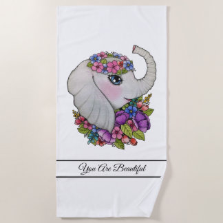 Wasserfarbenlephant mit wilden Blume Strandtuch