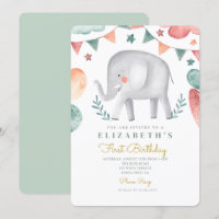 Wasserfarbenlephant Niedlich Baloons 1. Geburtstag