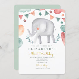 Wasserfarbenlephant Niedlich Baloons 1. Geburtstag Einladung