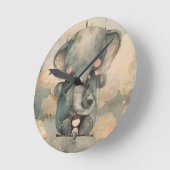 "Wasserfarbenlephant" Runde Wanduhr (Winkel)