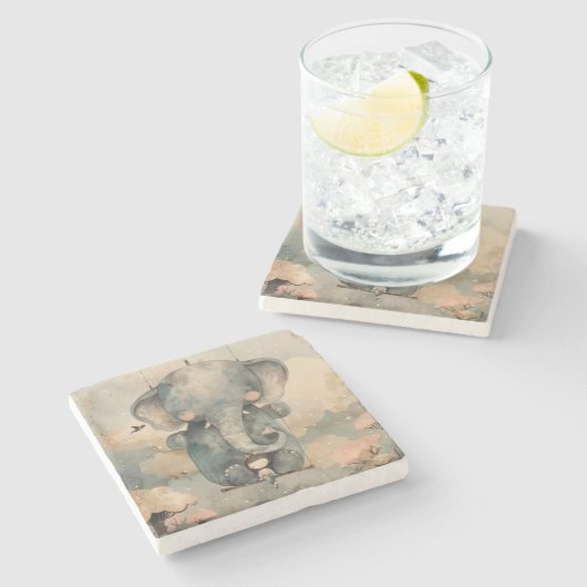 "Wasserfarbenlephant" Steinuntersetzer (Seitenansicht)