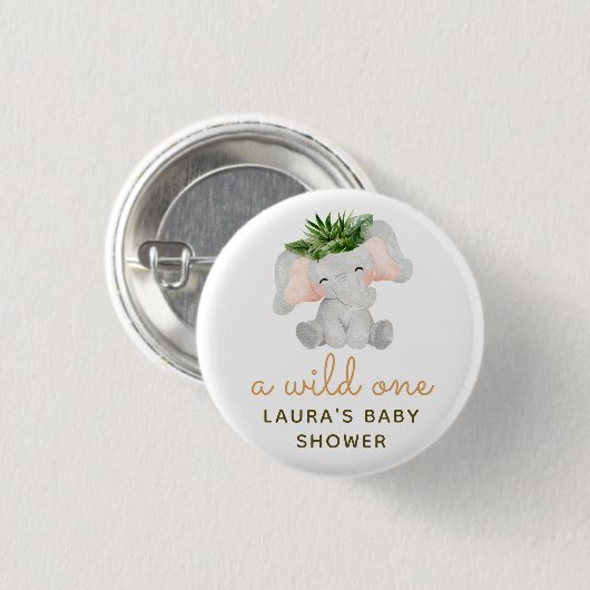 Wasserfarbenlephant Tropical Blätter Babydusche Button (Vorne & Hinten)
