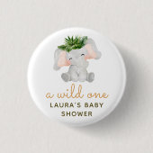 Wasserfarbenlephant Tropical Blätter Babydusche Button (Vorderseite)