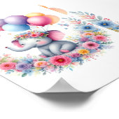 Wasserfarbenlephon mit Balloons und Blume Poster (Ecke)