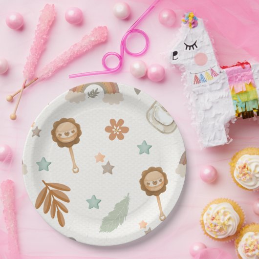 Wasserfarbenleuchte Boho Gender Neutral Baby Dusch Pappteller (Party)