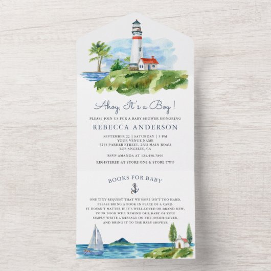 Wasserfarbenleuchte Leuchtturm Kinderdusche All In One Einladung (Innen Boden)