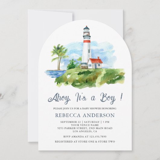 Wasserfarbenleuchte Leuchtturm Kinderdusche für Wa Einladung (Vorderseite)