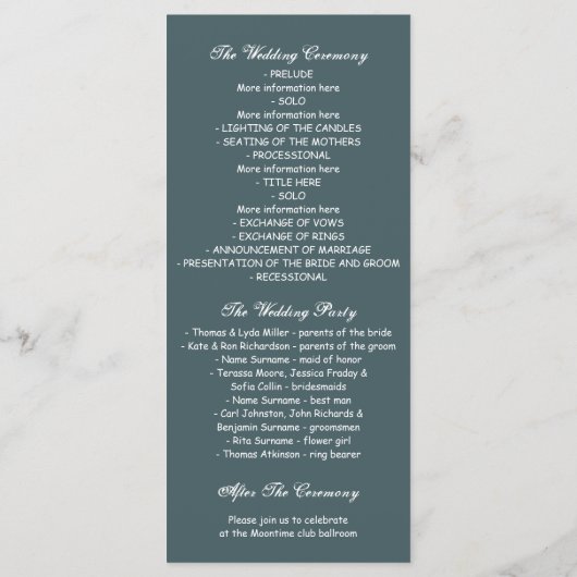 Wasserfarbenleuchten Palms Beach Hochzeitsprogramm Programm (Rückseite)