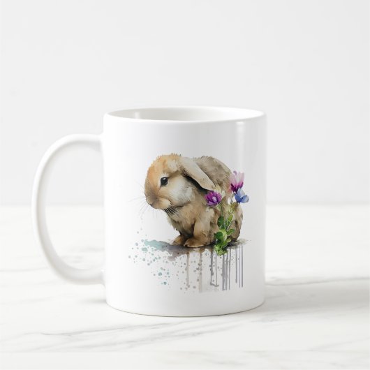 Wasserfarbenlope Bunny Rabbit mit Blume Kaffeetasse (Links)