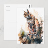 WasserfarbenLynx auf Steinen sitzend Postkarte (Vorne/Hinten)