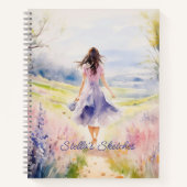 Wasserfarbenmädchen auf der Wiese Notizblock (Vorderseite)