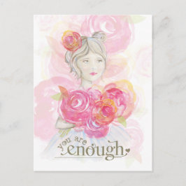 Wasserfarbenmädchen mit Blume _ Sie sind genug Postkarte