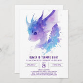 Wasserfarbenmagie: Drache zum Geburtstag Einladung (Vorne/Hinten)