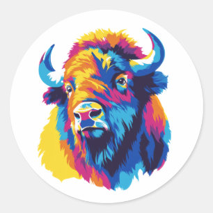 Wasserfarbenmalerei Bison-Porträt-Illustration Runder Aufkleber