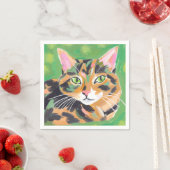 Wasserfarbenmalerei einer Schildpattkatze Serviette (Beispiel)