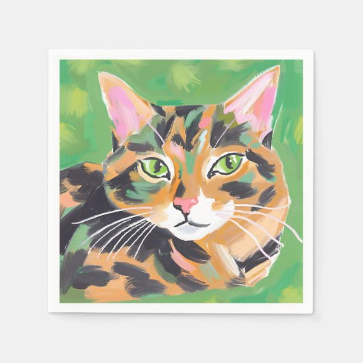 Wasserfarbenmalerei einer Schildpattkatze Serviette (Vorderseite)