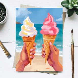 Wasserfarbenmalerei Eiscreme Strand Ozean Postkarte
