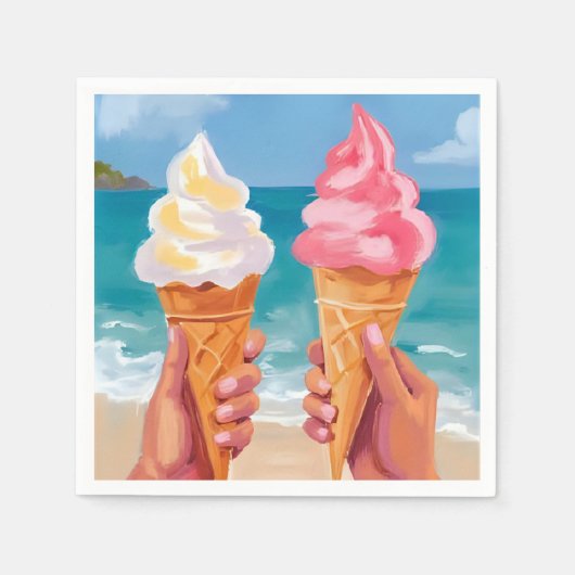 Wasserfarbenmalerei Eiscreme Strand Ozean Serviette (Vorderseite)
