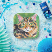 Wasserfarbenmalerei Katze mit Schildpattmuster Pappteller (Party)