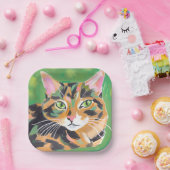 Wasserfarbenmalerei Katze mit Schildpattmuster Pappteller (Party)