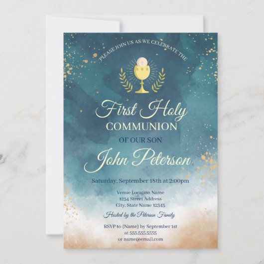 Wasserfarbenmalerei Splash Erste Heilige Kommune Einladung (Vorderseite)