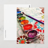 Wasserfarbenmalerei und Pinsel auf Blume Postkarte (Vorne/Hinten)