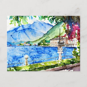 Wasserfarbenmalerei vom Comer See Postkarte