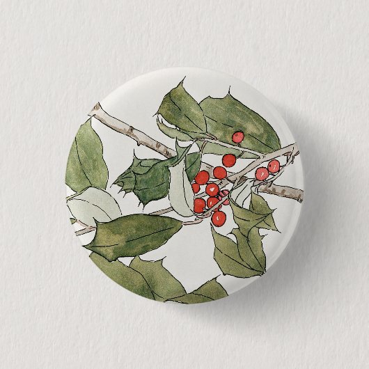 Wasserfarbenmalerei von Stechpalme, Hannah Borger Button (Vorderseite)
