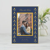 Wasserfarbenmarigold auf dem Foto der Marine Save Save The Date (Stehend Vorderseite)