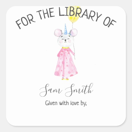 Wasserfarbenmaus - für die Bibliothek Quadratischer Aufkleber (Vorderseite)