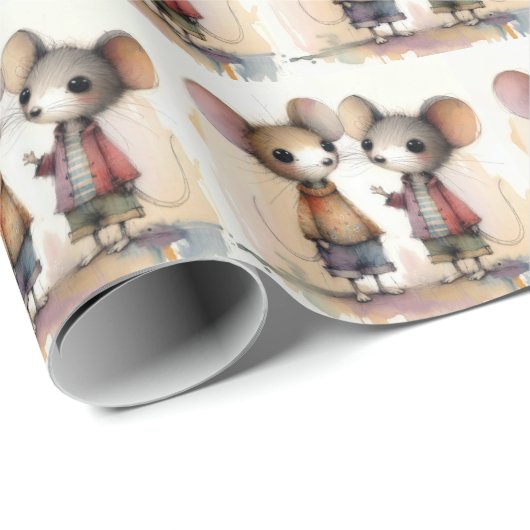 Wasserfarbenmäuse Geschenkpapier (Rolleneckpunkt)