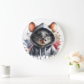 Wasserfarbenmäuse in Grey Hoodie Splash Art Große Wanduhr (Zuhause)