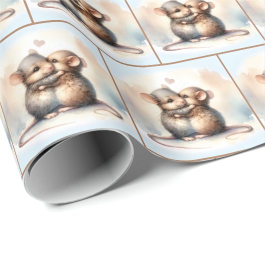 Wasserfarbenmäuse - Umarmung Geschenkpapier (Rolleneckpunkt)