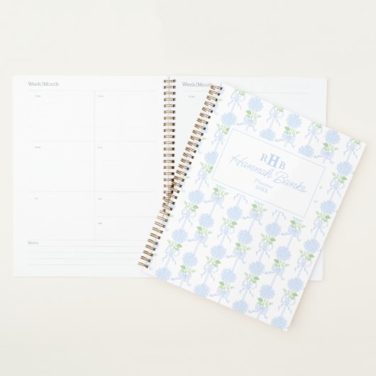 Wasserfarbenmonogramm-Hydrangea-Bows Planer (Anzeige)